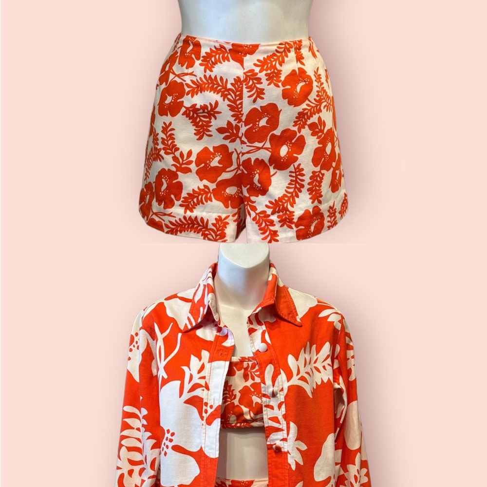 60s Malia Honolulu Hawaiian Three Piece Beach Set, Jacket, Shorts, & Bandeau Top